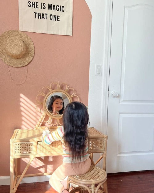 Kai Rattan Kids Vanity & Stool - Ellie & Becks Co.