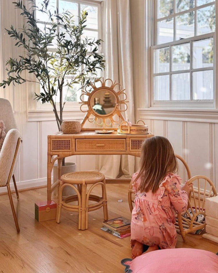 Kai Rattan Kids Vanity & Stool - Ellie & Becks Co.