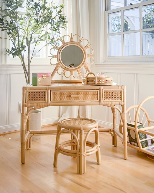 Kai Rattan Kids Vanity & Stool - Ellie & Becks Co.