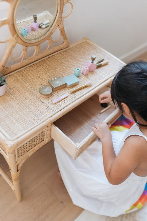 Kai Rattan Kids Vanity & Stool - Ellie & Becks Co.