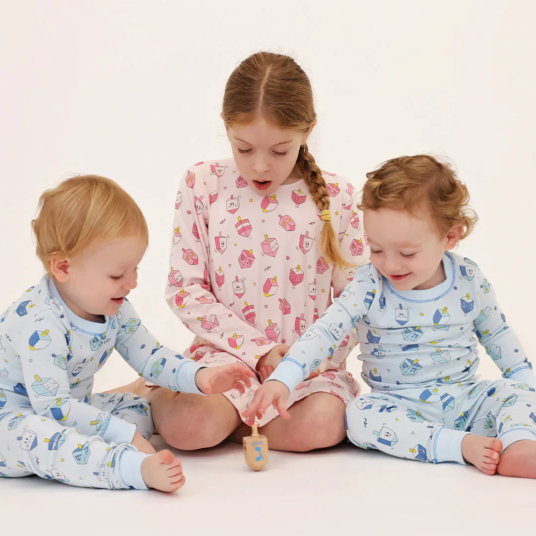 Hanukkah Dreidels Blue Long Sleeve Pajama Set