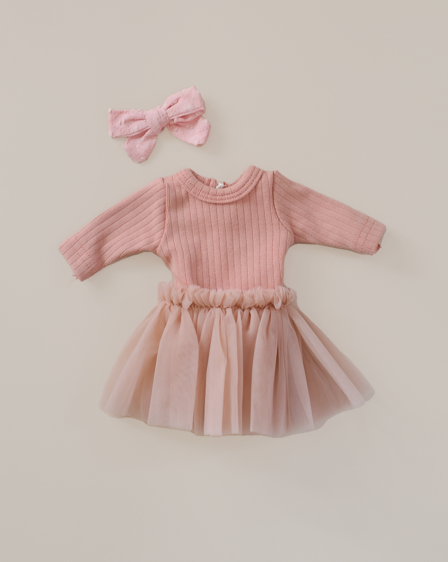 Peachy Pink Long Sleeved Bodysuit & Tutu Set with Bow