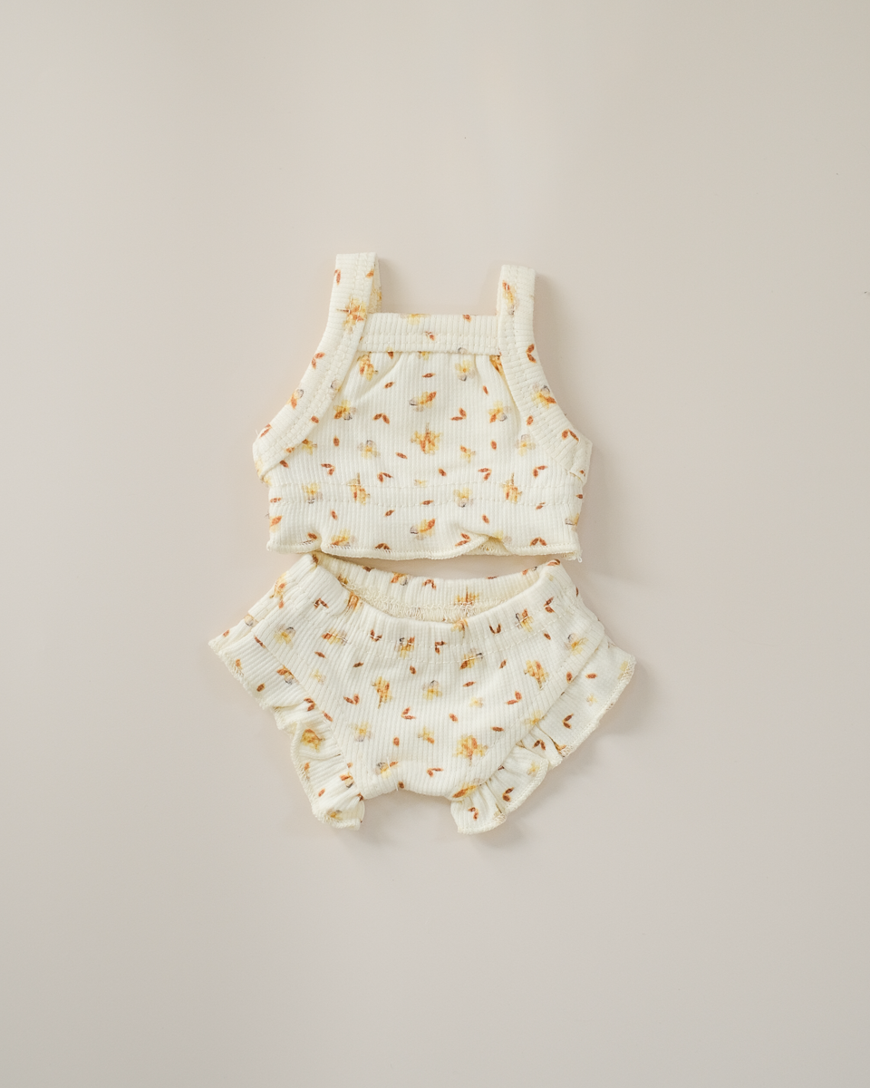 Yellow Floral Ribbed Doll Tank & Bloomer Set