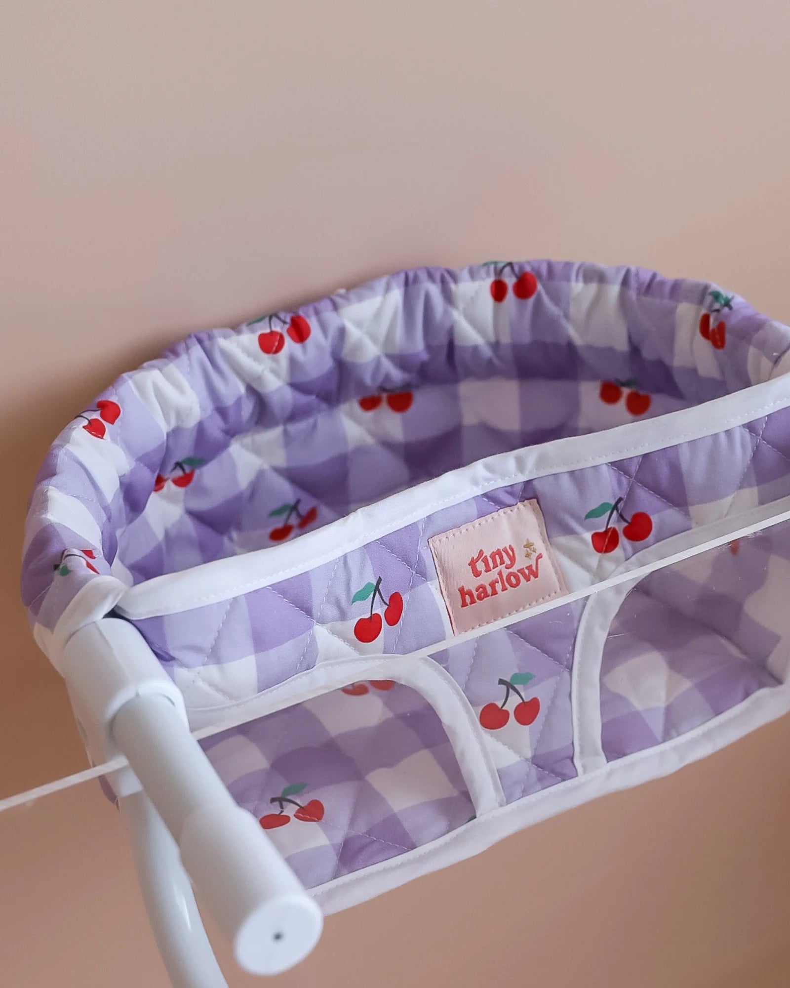 Doll Table Highchair - Lilac &amp; Cherry Gingham