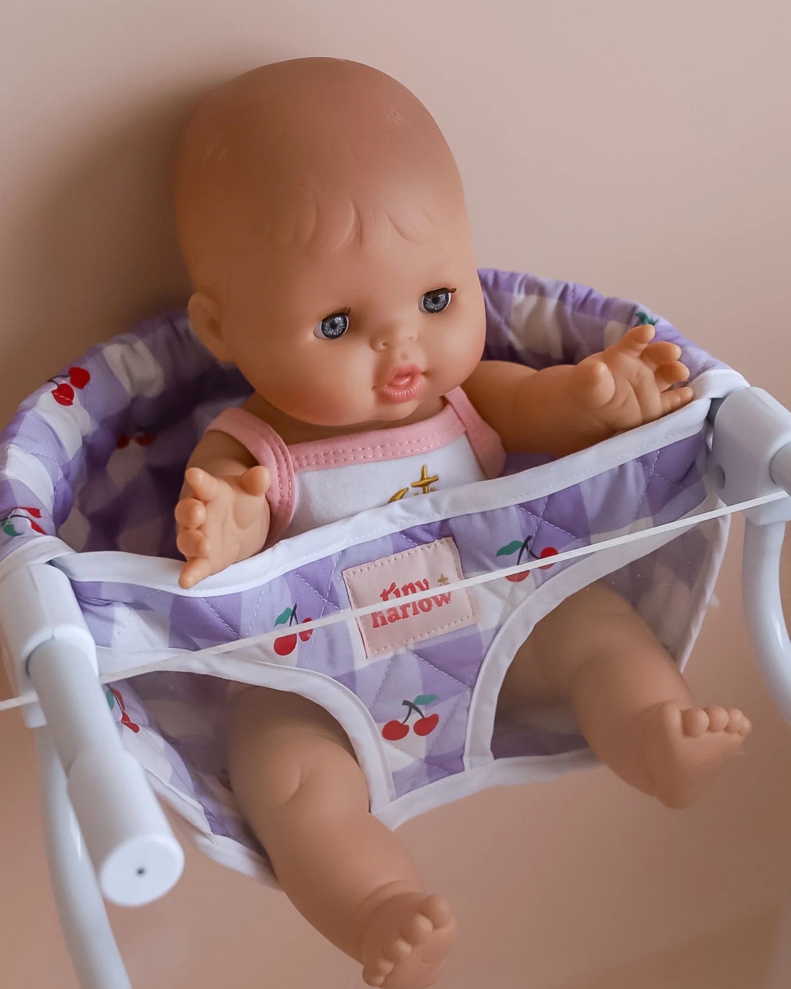 Doll Table Highchair - Lilac &amp; Cherry Gingham