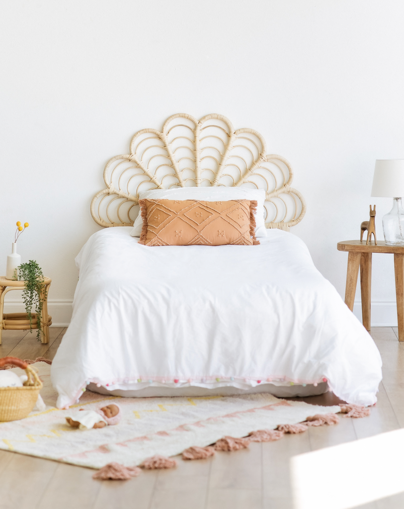 Peacock top rattan headboard