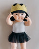 Tan & Black Bodysuit Tutu Set on a 15 inch Miniland Asian Girl Doll